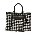 Klassieke shopper met pied-de-poule patroon, gouden ritsen en zwarte leren bies - Hahnentritt Zwart