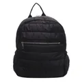 Padded black quilted backpack for students with sleek nylon finish and front zipper pocket - Black