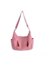 Bolso bandolera de pana rosa con correa ancha ajustable y tiradores de cremallera de cuero - Rosa