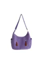 Vista detallada del bolso de pana violeta con bolsillos de cremallera dobles y bolsillos laterales - Morado