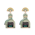 Green crystal encrusted tequila bottle earrings with lime slice hooks for women - Green Zirconia Style