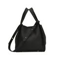 Black lychee pattern bucket bag with double handles and adjustable gold-studded strap - Black