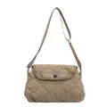 Borsa a tracolla trapuntata beige con cuciture a onda e tracolla larga regolabile - Cachi