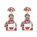 Close-up of Tequila bottle earrings with colorful rhinestones on a gold alloy base - Colorful Stone Style