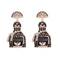 Detail showing Tequila bottle earrings with gold plating and sparkling rhinestones - Black Rhinestone