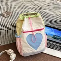 Sac à dos multicolore avec filet en forme de cœur et cordon de serrage pour randonnée - Jaune vanille