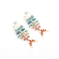 Pendientes bohemios de espina de pescado con diamantes de colores y aleación dorada - Estilo de perlas y diamantes de imitación azul cielo / Azul cielo