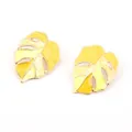 Elegant gold-plated Monstera leaf drop earrings with yellow and green enamel finish - Yellow