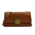 Borsa a tracolla minimalista in pelle marrone vintage con catena dorata e fibbia quadrata - Marrone