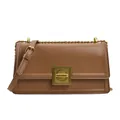 Borsa a tracolla in pelle marrone con chiusura dorata retrò e catena in metallo - Cachi