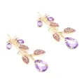 Elegant purple crystal branch drop earrings in gold plating with floral design - Purple