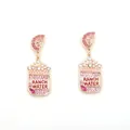 Boucles d'oreilles bouteille de vin avec strass roses, perles et texte Ranch Water - Rose