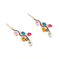 Eleganti orecchini pendenti lunghi in oro con cristalli colorati e design a foglia - Colorato