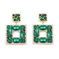 Luxury geometric gold-tone square earrings with vibrant emerald green crystals and beads - Green