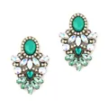 Vintage gold alloy stud earrings with large green gemstones and sparkling crystals - Green