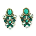 Luxurious vintage gold alloy drop earrings featuring vibrant green resin stones and rhinestones - Dark Green