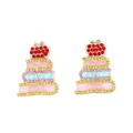 Bunte gestapelte Buchohrringe mit rotem Strass-Apfel und Reading is Cool Text - Rosa