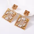 Exaggerated geometric square drop earrings with champagne and yellow crystals - Yellow