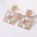 Chunky gold alloy square earrings with iridescent AB rhinestones for women - AB Zircon