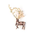 Elegante broche de reno dorado con perlas blancas y brillantes cristales de strass - Marrón Oscuro