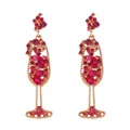 Vintage rose gold wine glass earrings with pearls and red crystals on white background - Rose Red