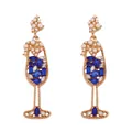 Elegant wine glass drop earrings with blue crystals, white pearls and gold plating - Blue