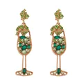 Retro wine glass earrings in rose gold with sparkling green crystals and rhinestones - Green