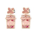 Creative butterfly and pumpkin spice coffee cup drop earrings with colorful crystals - Butterfly Coffee Cup Earring / Pink
