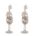 Vintage champagne glass earrings with silver alloy, faux pearls and sparkling rhinestones - Silver