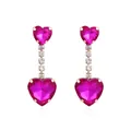 Pendientes de corazón fucsia con cristales brillantes y pedrería vertical elegante - Rosa rojo