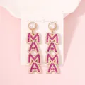 Elegant MAMA letter drop earrings with pearls and pink crystals for Mother's Day gifts - Rose Red
