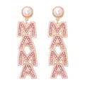 Rose gold MAMA long earrings with pink rhinestones and white pearls for Mother's Day - Pink