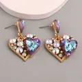 Funkelnde herzförmige Gold-Legierung Ohrhänger mit lila Regenbogen-Kristallen für Damen - Lila Multi