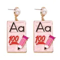 Fashionable pencil and school theme earrings with pearl accent and pink enamel finish - Pink