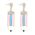 Fashionable heart and pencil drop earrings with sparkling rhinestones and colorful enamel - Colorful