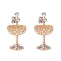 Creatieve champagneglas oorbellen van legering met parels en strass voor vrouwen - Witte Parelstijl