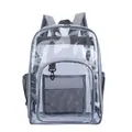 Sac à dos en PVC transparent avec sangles grises et poches de rangement multiples - Grand Sac Simple / Gris clair