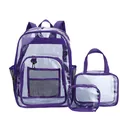 Juego de tres piezas de mochila de PVC transparente morado con estuche de almacenamiento - Mochila Y Bolso Y Bolsa / Púrpura