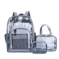 Juego de tres piezas de mochila transparente de PVC con correas grises y bolsos - Mochila Y Bolso Y Bolsa / Gris claro