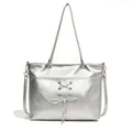 Bolso tote grande plateado metalizado con lazos estilo ballet y doble asa de mano - Plateado