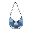 Bolso hobo de denim patchwork retro en tonos azules con correa ajustable y cremallera - Azul