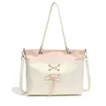 Bolso tote estilo ballet en rosa y crema con cintas cruzadas y lazo decorativo - Blanco