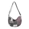 Bolso hobo minimalista de lona con diseño patchwork y correa ajustable - café