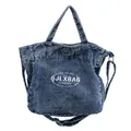 Vintage-Umhängetasche aus gewaschenem blauem Denim mit verstellbarem Gurt und Logo - Denim-Blau