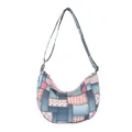 Bolso de hombro de lona patchwork con estampados denim y florales y correa ajustable - Rosa