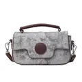 Borsa a mano vintage in jacquard grigio con finiture in pelle marrone e parti in argento - Argento