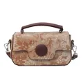 Borsa jacquard vintage con manico in pelle marrone e design con motivo floreale retro - Marrone