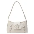 Chic off-white underarm bag with crocodile pattern and silver flower buckle - Off White