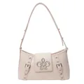 Pale pink faux leather underarm bag with crocodile pattern and silver butterfly logo - Pink