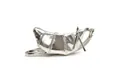 Silver metallic leather croissant crossbody bag with pleated texture and knotted details - Silver